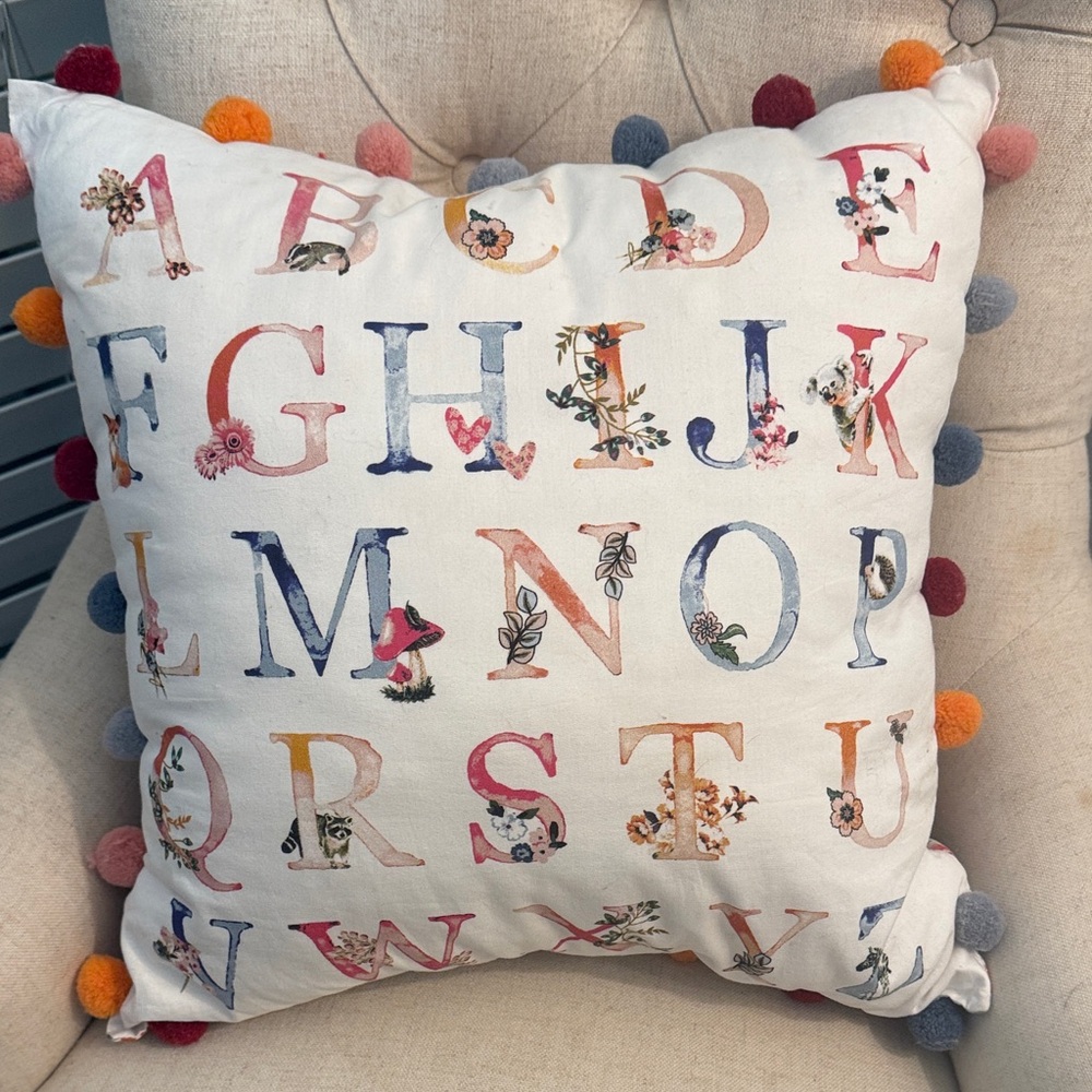 Matilda Jane Alphabet Pillow with Multicolor Pom Poms